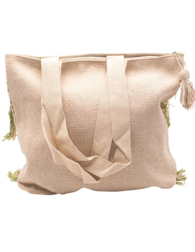 Light Green Boho Bag with Fringe and Handmade...