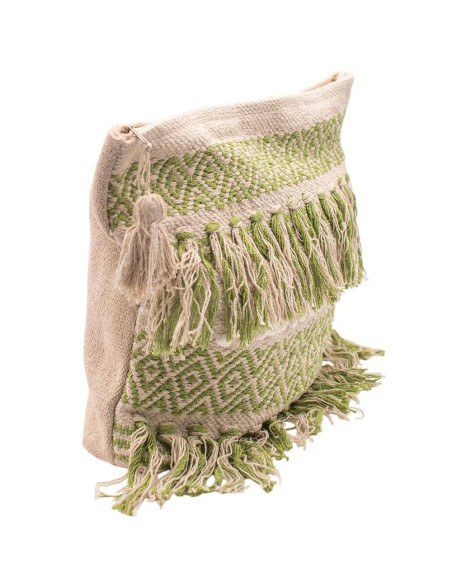 Light Green Boho Bag with Fringe and Handmade Details