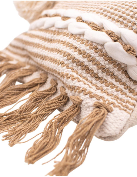 Boho Beige Bag with Fringe and Pom-Poms